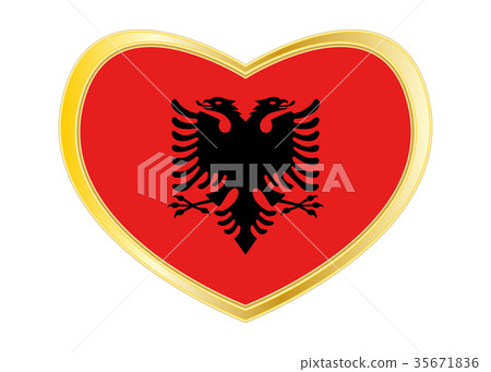 Flag of Albania in heart shape, golden frame 35671836