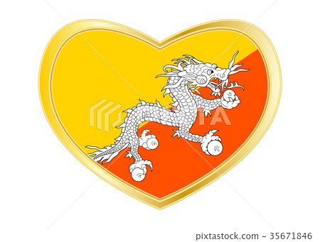 Flag of Bhutan in heart shape, golden frame Flag of Bhutan in heart shape, golden frame 35671846