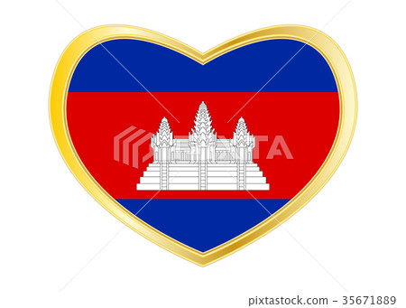 Flag of Cambodia in heart shape, golden frame 35671889