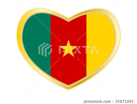 Flag of Cameroon in heart shape, golden frame Flag of Cameroon in heart shape, golden frame 35671891