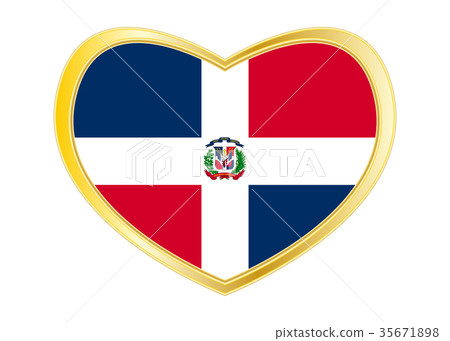 Dominican Republic flag in heart shape, golden 35671898