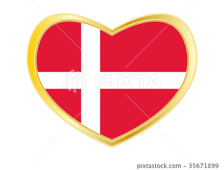 Flag of Denmark in heart shape, golden frame 35671899
