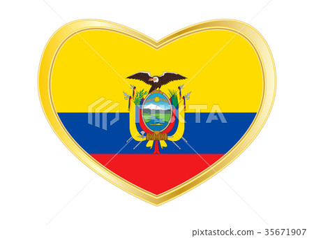Flag of Ecuador in heart shape, golden frame Flag of Ecuador in heart shape, golden frame 35671907