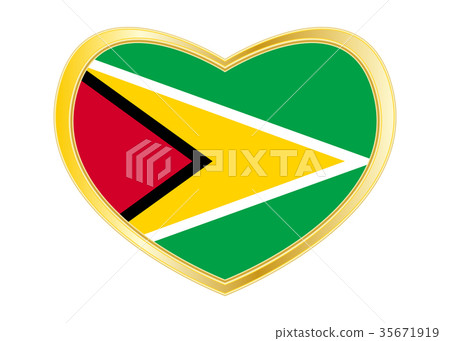 Flag of Guyana in heart shape, golden frame 35671919