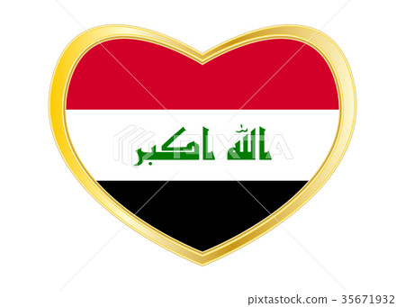 Flag of Iraq in heart shape, golden frame 35671932