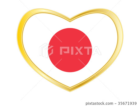 Flag of Japan in heart shape, golden frame Flag of Japan in heart shape, golden frame 35671939