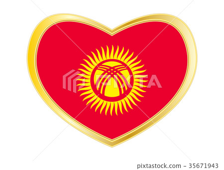 Flag of Kyrgyzstan in heart shape, golden frame Flag of Kyrgyzstan in heart shape, golden frame 35671943