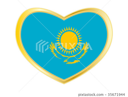 Flag of Kazakhstan in heart shape, golden frame 35671944