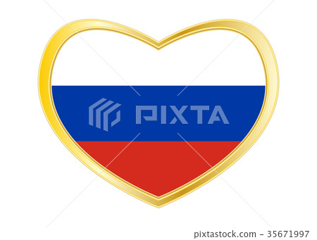 Flag of Russia in heart shape, golden frame Flag of Russia in heart shape, golden frame 35671997
