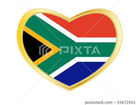 Flag of South Africa in heart shape, golden frame Flag of South Africa in heart shape, golden frame 35672001