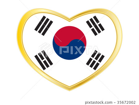 Flag of South Korea in heart shape, golden frame Flag of South Korea in heart shape, golden frame 35672002