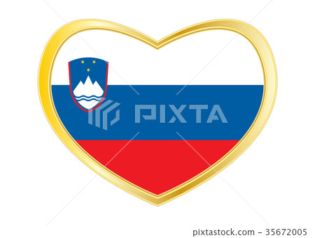 Flag of Slovenia in heart shape, golden frame Flag of Slovenia in heart shape, golden frame 35672005