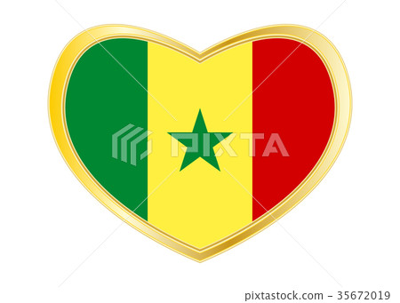 Flag of Senegal in heart shape, golden frame Flag of Senegal in heart shape, golden frame 35672019