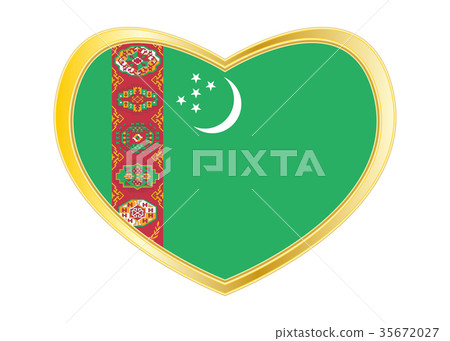 Flag of Turkmenistan in heart shape, golden frame Flag of Turkmenistan in heart shape, golden frame 35672027