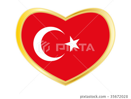 Flag of Turkey in heart shape, golden frame 35672028
