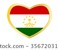 Flag of Tajikistan in heart shape, golden frame 35672031