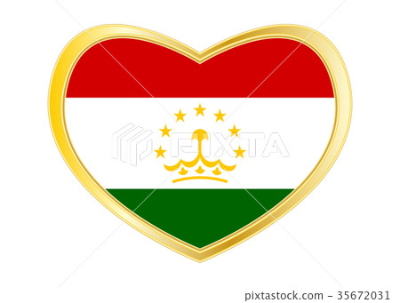 Flag of Tajikistan in heart shape, golden frame Flag of Tajikistan in heart shape, golden frame 35672031