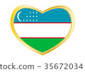 Flag of Uzbekistan in heart shape, golden frame 35672034