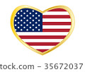 Flag of USA in heart shape, golden frame 35672037