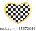Checkered racing flag in heart shape, golden frame 35672044