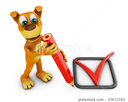 dog with pencil and Check Mark 35672783