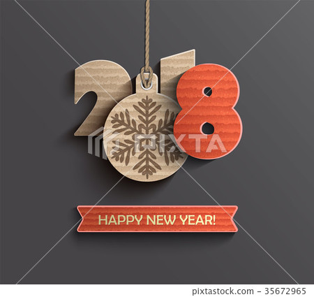 Happy new year 2018 design card in paper style. - Stock Illustration ...
