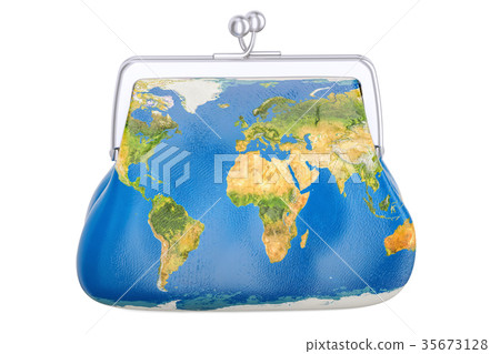 Purse with map of Earth, global commercial 35673128