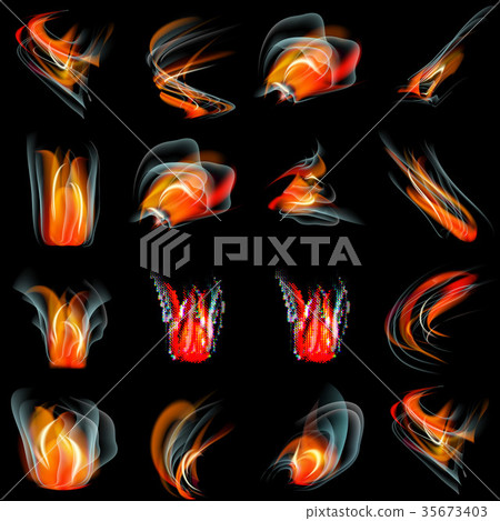 Set of Burn flame fire. abstract background. Vecto 35673403
