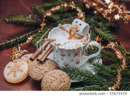 christmas marshmallow man in a cup of coffee 35673474