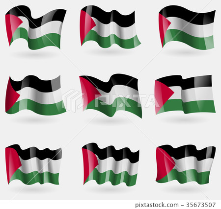 Set of Palestine flags in the air. Vector Set of Palestine flags in the air. Vector 35673507
