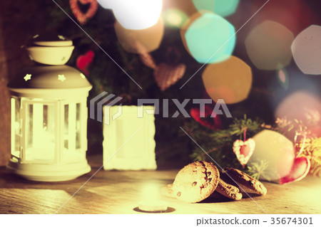 winter collection of candles branch 35674301