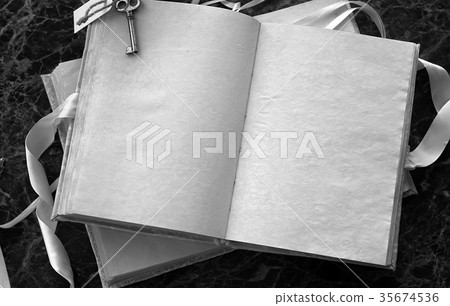 blank pages opened vintage book on the table 35674536