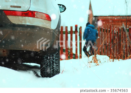 car village winter car village winter 35674563