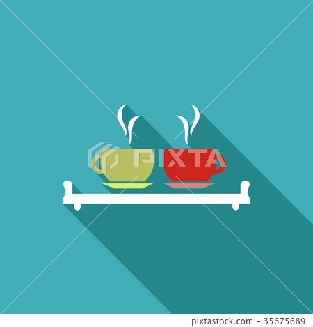 Coffee table with two cups of steaming coffee 35675689