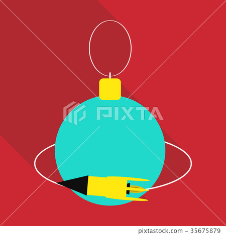 Decorative red ball with rocket. Christmas and New Decorative red ball with rocket. Christmas and New 35675879