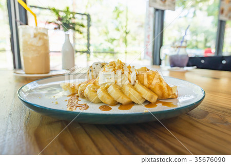Fresh baked caramel banana crepe Fresh baked caramel banana crepe 35676090
