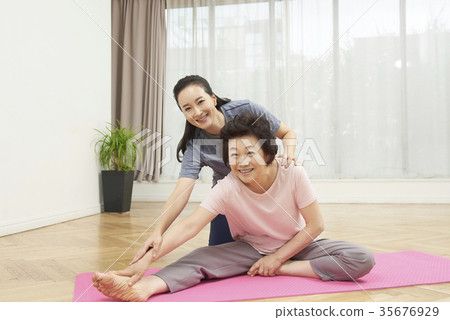 Yoga, Stretching, Mom, Daughter Yoga, Stretching, Mom, Daughter 35676929