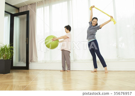 Yoga, Stretching, Mom, Daughter Yoga, Stretching, Mom, Daughter 35676957