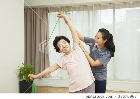 Yoga, Stretching, Mom, Daughter Yoga, Stretching, Mom, Daughter 35676968