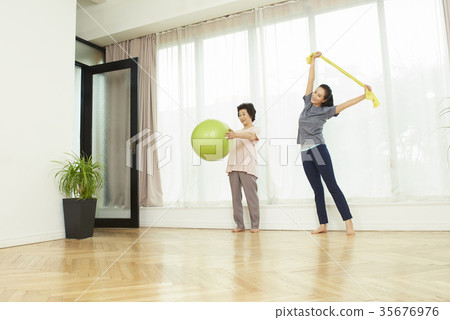 Yoga, Stretching, Mom, Daughter Yoga, Stretching, Mom, Daughter 35676976