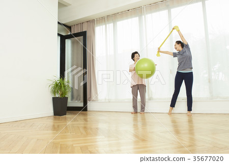 Yoga, Stretching, Mom, Daughter Yoga, Stretching, Mom, Daughter 35677020