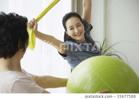 Yoga, Stretching, Mom, Daughter Yoga, Stretching, Mom, Daughter 35677588