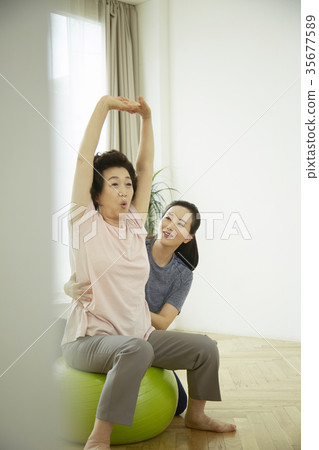 Yoga, Stretching, Mom, Daughter Yoga, Stretching, Mom, Daughter 35677589