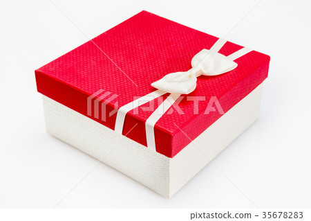 white bow tie on red gift box white background white bow tie on red gift box white background 35678283