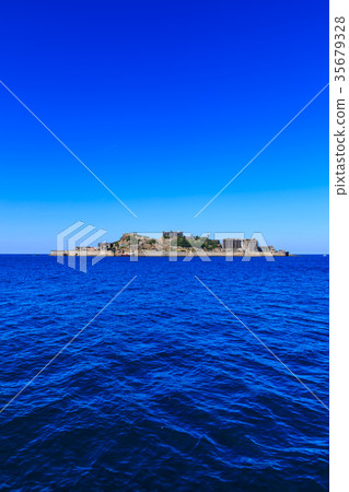 Gunkanjima and blue sky Gunkanjima cruise 35679328