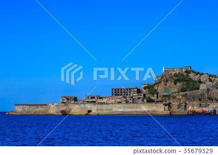 Gunkanjima and blue sky Gunkanjima cruise 35679329