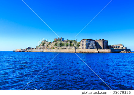Gunkanjima and blue sky Gunkanjima cruise 35679336