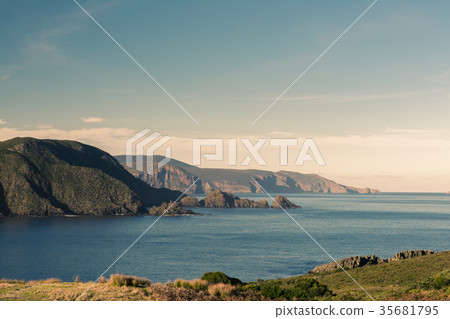 View of Bruny Island beach in the late afternoon. View of Bruny Island beach in the late afternoon. 35681795