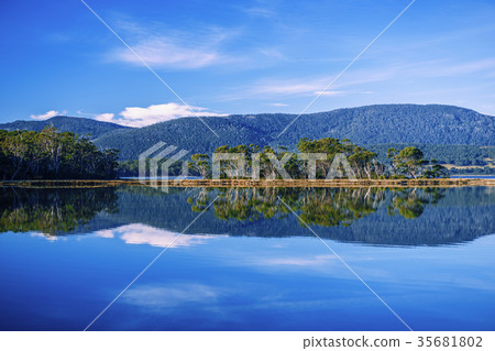 View of Bruny Island beach in the late afternoon. 35681802