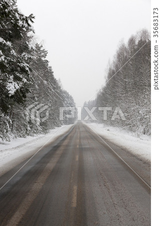 Road under the snow 35683173